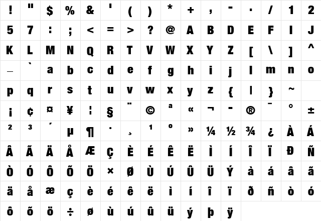 Helvetica Neue LT Com 107 Extra Black Condensed  glyph index