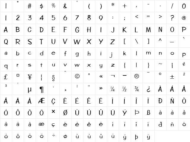 Copybook Normal  glyph index