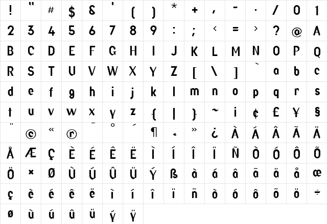 Factory Regular  glyph index