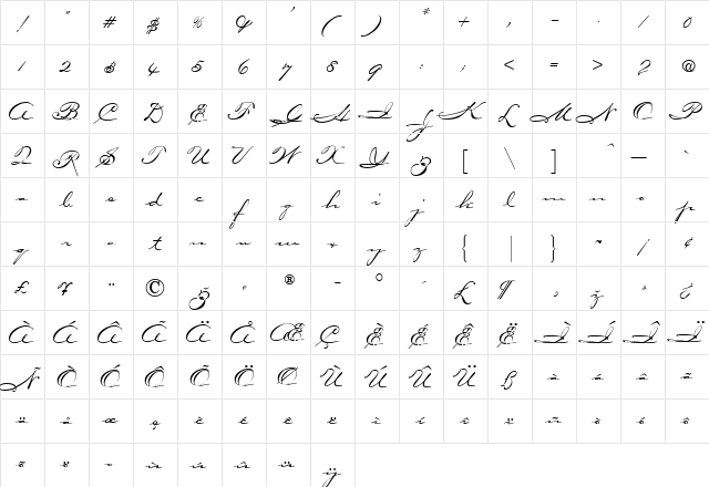 CarpenterScript Regular  glyph index