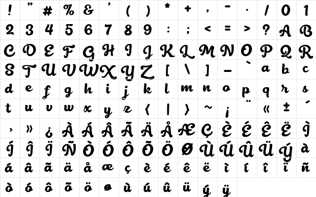 Belmonte Regular  glyph index