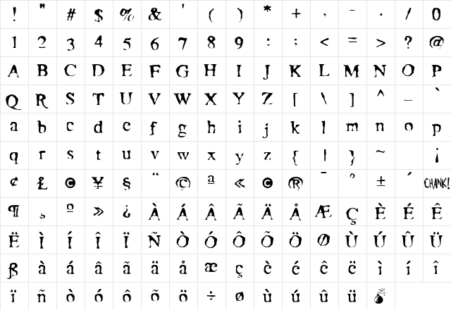 Moonshine Regular  glyph index