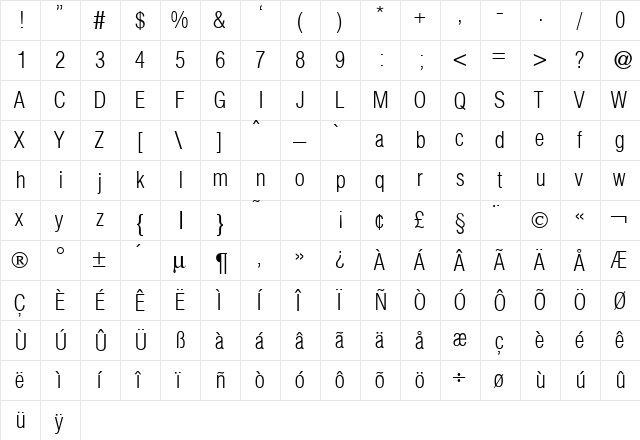 HelbaConXLigDB Normal  glyph index