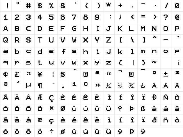 Pixel12x10Mono Medium  glyph index