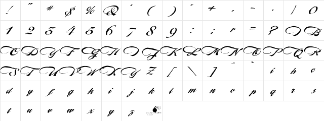 LHF Marie Script Classic Regular  glyph index