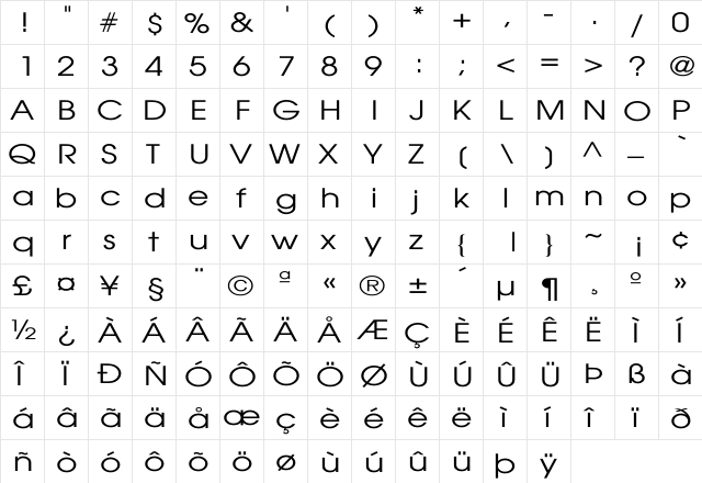 AvantGarde-Book Wd Regular  glyph index