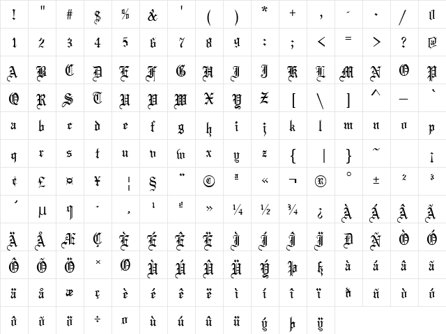 Marriage Regular  glyph index