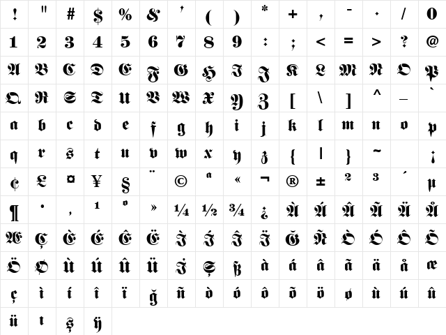 TR Frankenstein Plain  glyph index