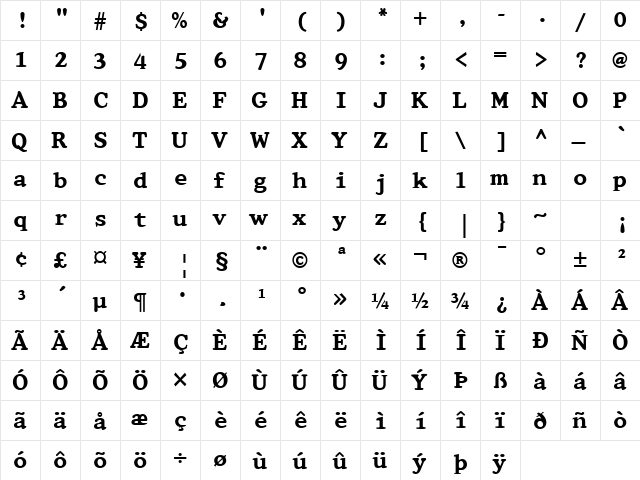 FZ ROMAN 32 Normal  glyph index