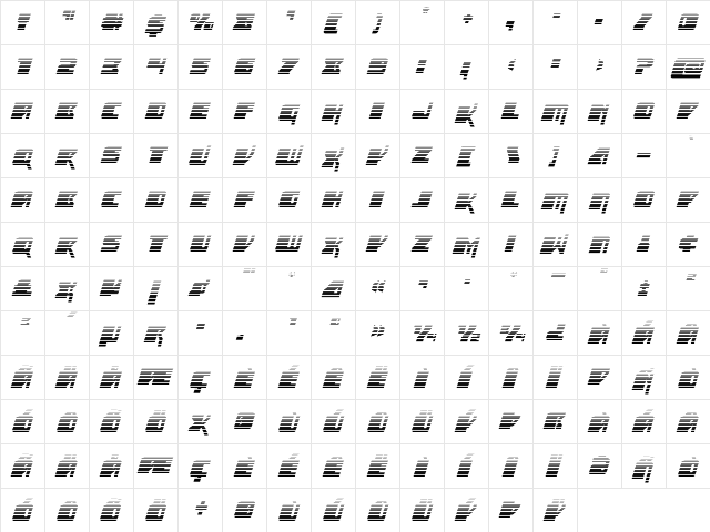 Space Runner Gradient Italic Regular  glyph index