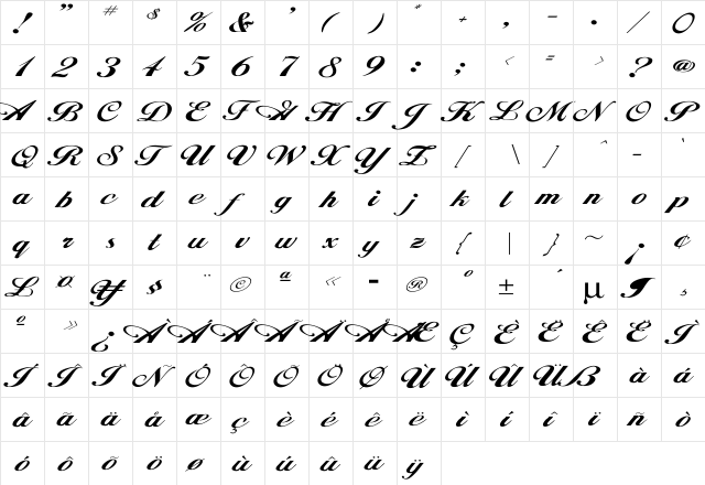 Hancock Wd Regular  glyph index