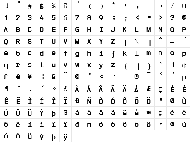 Office Bold  glyph index