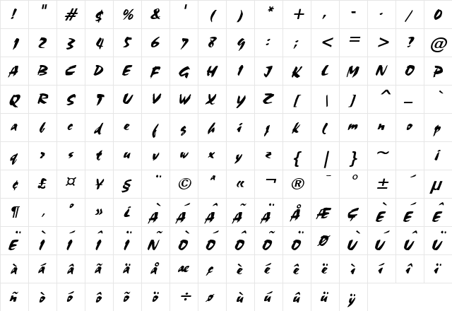 Stucco 27 Italic  glyph index