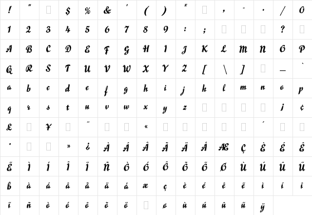 Flamme Plain  glyph index