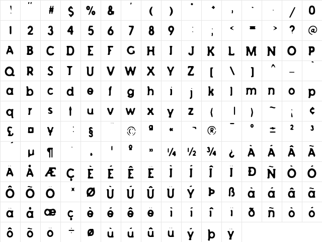AchillesBlur Regular  glyph index
