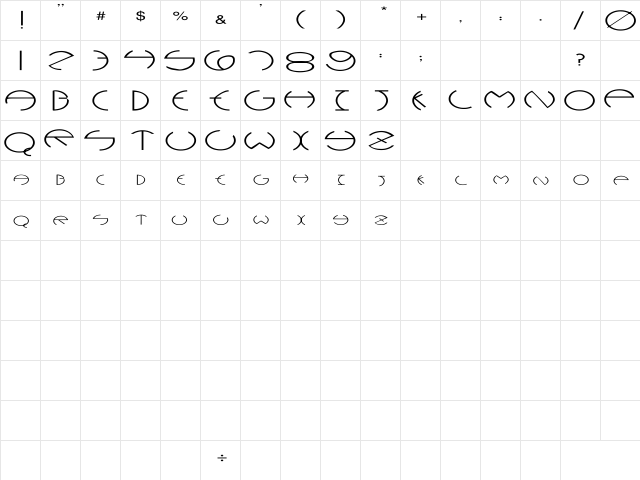 PCRounders Ex Regular  glyph index
