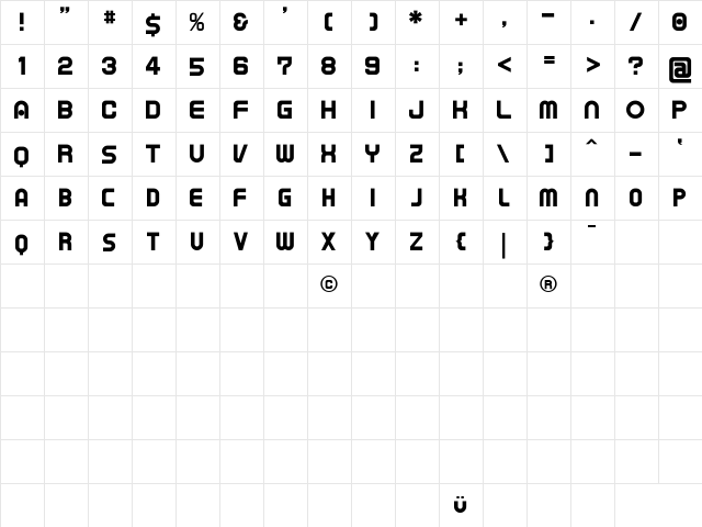 TAPEMAN Regular  glyph index