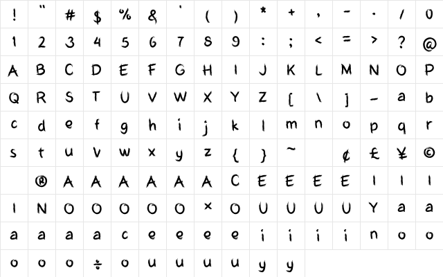 My Hardboard Cut Regular  glyph index