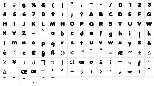 Debussy Medium  glyph index