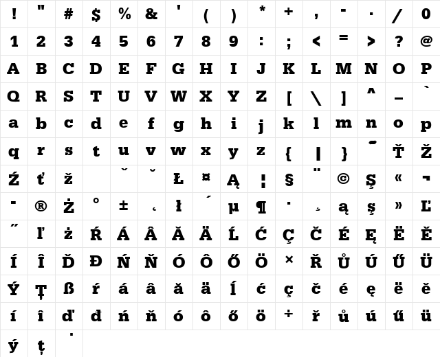 SerifaDEE Bold  glyph index