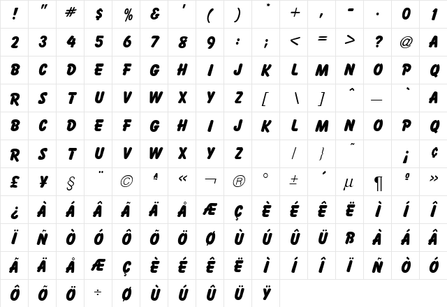 BaltikDB Bold  glyph index
