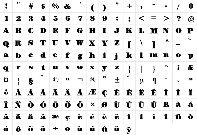 Century ITC BQ Regular  glyph index
