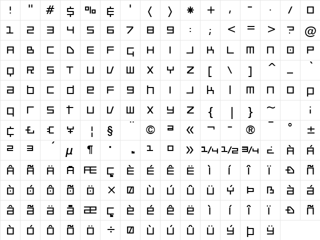 Platinum Beat BTN Regular  glyph index