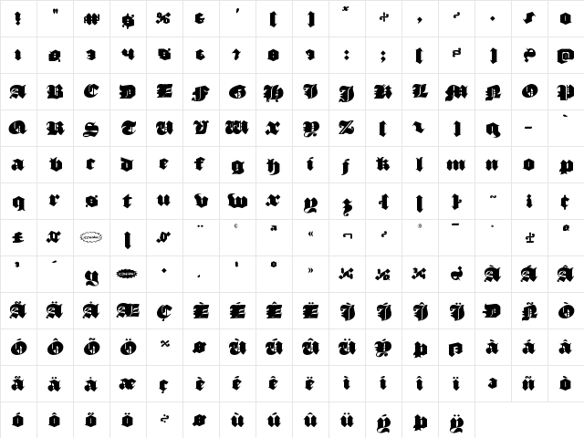 Lux Contra Tenebras Regular  glyph index