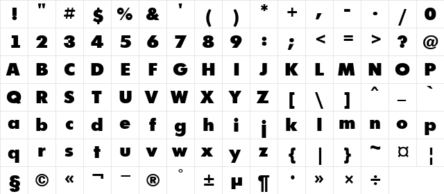 a_FuturicaExtraBlack Regular  glyph index