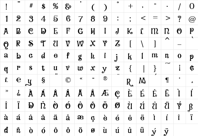 BaileywickCurlyJF Medium  glyph index