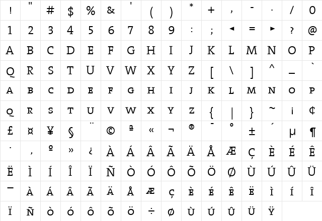 The Serif Semi Light- Regular  glyph index