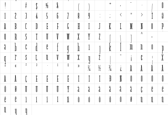 Agatha Regular  glyph index