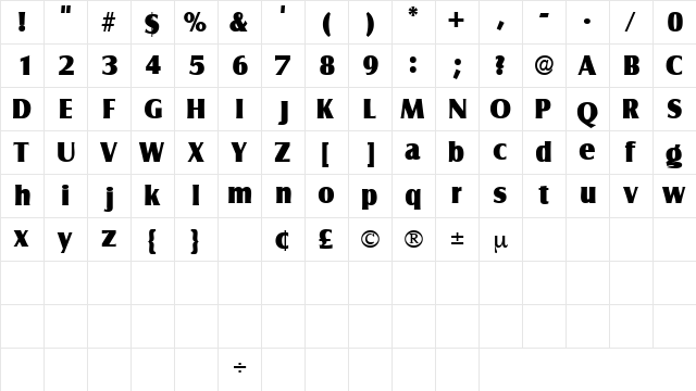 NautoDisplaySSK Regular  glyph index