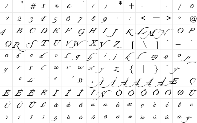 Stockwell DB Regular  glyph index