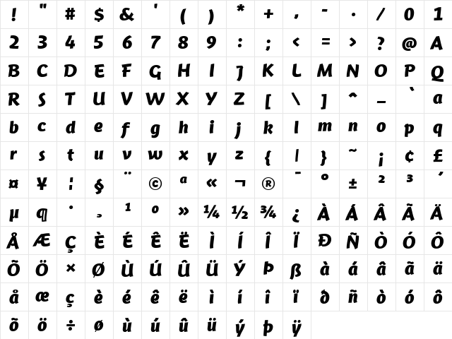 JambonoTF-Bold Bold  glyph index