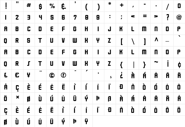 Milwaukee Regular  glyph index