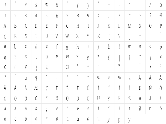 NuevaMM Regular  glyph index