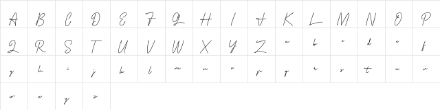 Primera_Signature Regular  glyph index