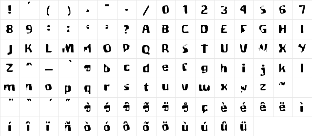 BlueArsenalOne Regular  glyph index