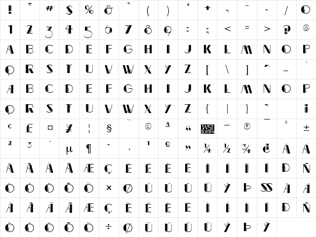 MarqueeMieux Regular  glyph index