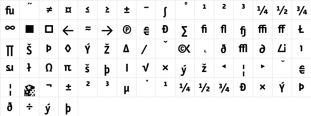 LetterGothicSlangT BoldExp  glyph index
