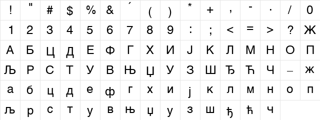HelveticaCir Regular  glyph index