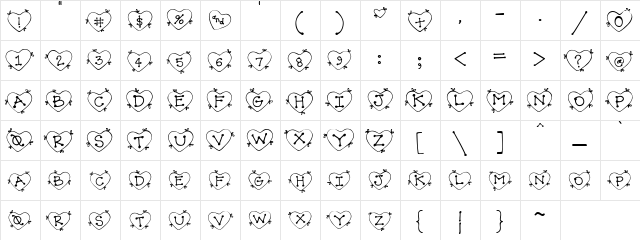 DJ HeartArt Regular  glyph index