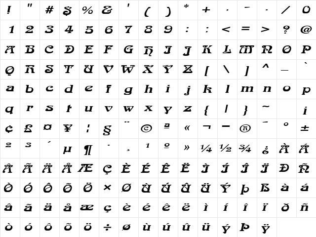 LaliqueExtended Italic  glyph index