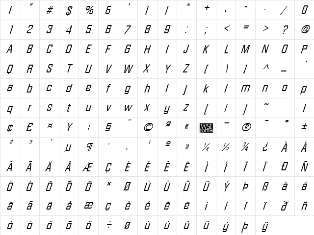 Facet-Xitalic Regular  glyph index