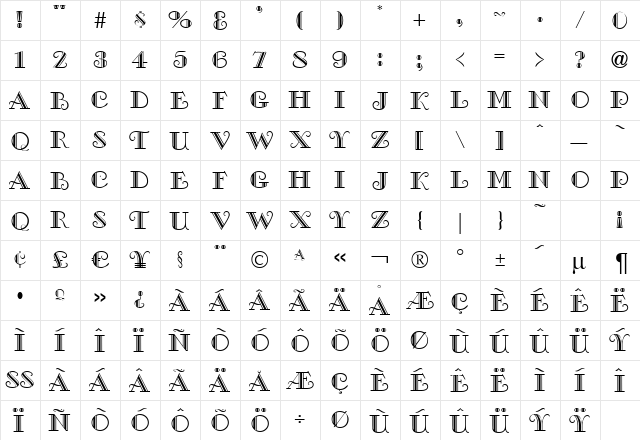 Gambler Regular  glyph index