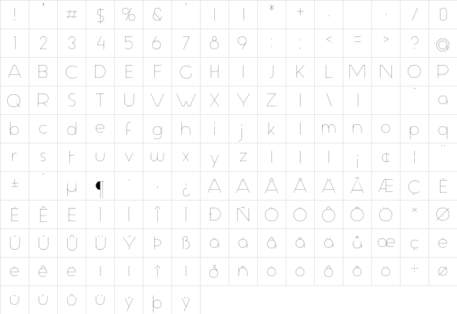 Aspergit Light  glyph index