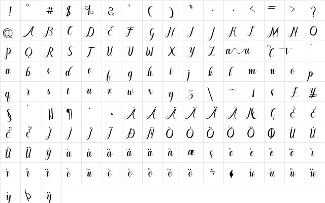 Cintella free Regular  glyph index
