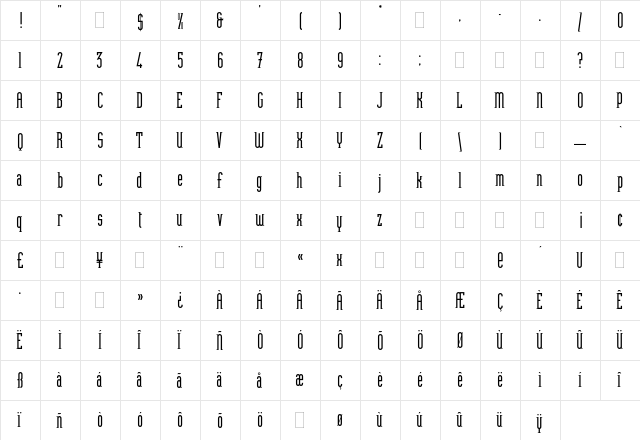 Heliotype Plain  glyph index