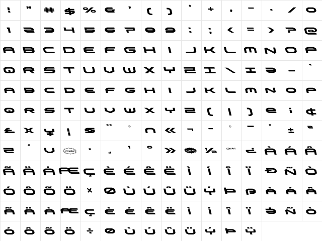 Omni Boy Leftalic Italic  glyph index